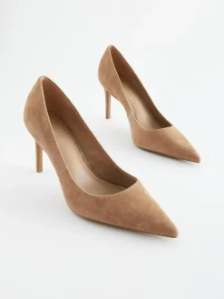 Online Next Camel Suede Standard/Wide Fit Leather Mid Court Shoes