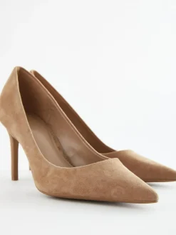 Online Next Camel Suede Standard/Wide Fit Leather Mid Court Shoes