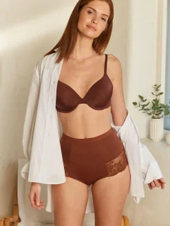 Clearance Next Print Tummy Control Shaping Lace Back Brazilian Knickers 2 Pack Caramel Nude