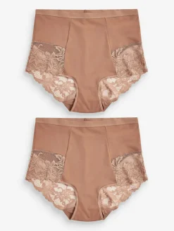 Clearance Next Print Tummy Control Shaping Lace Back Brazilian Knickers 2 Pack Caramel Nude