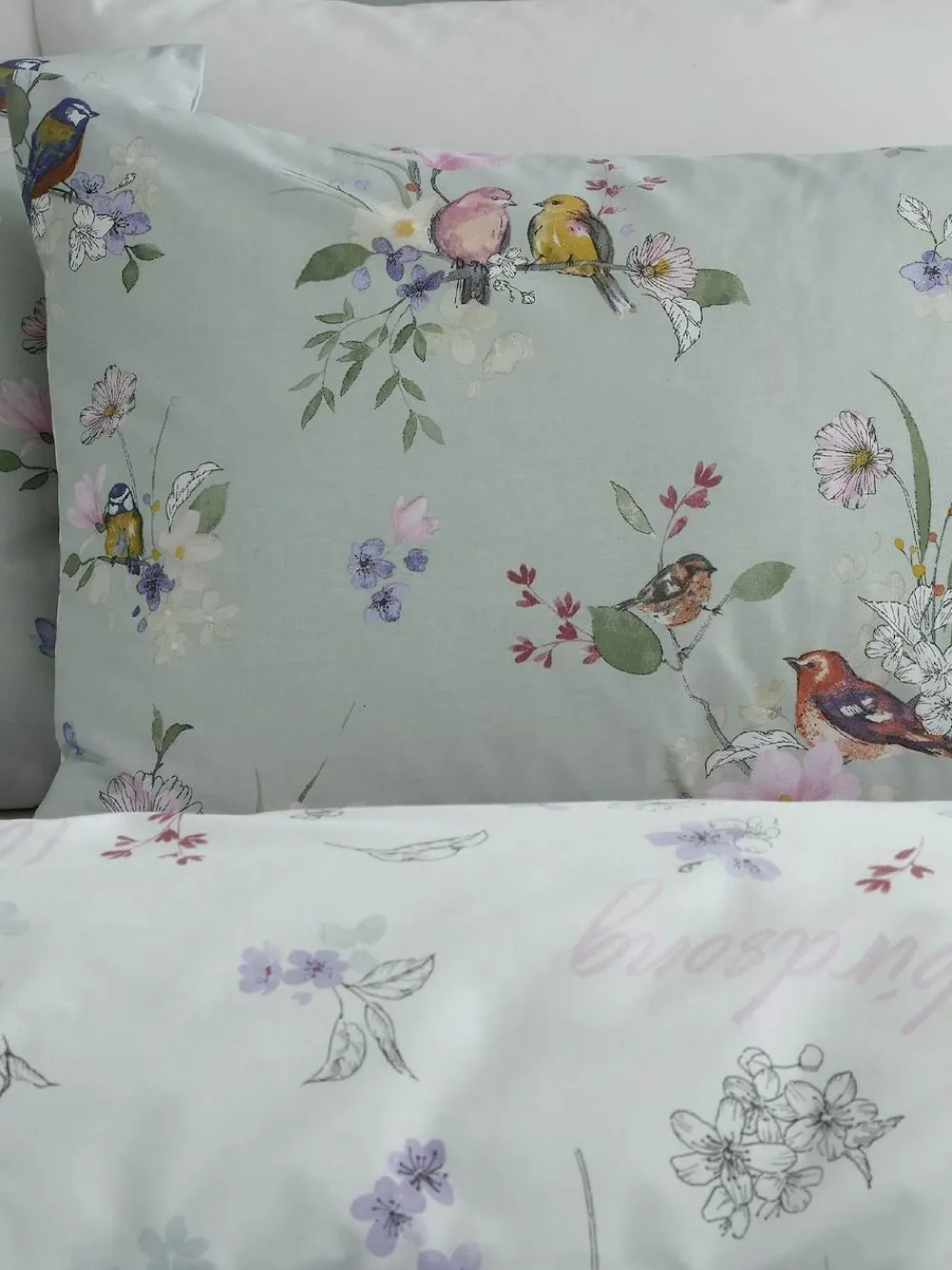 Discount Catherine Lansfield Songbird Reversible Duvet Cover and Pillowcase Set Green