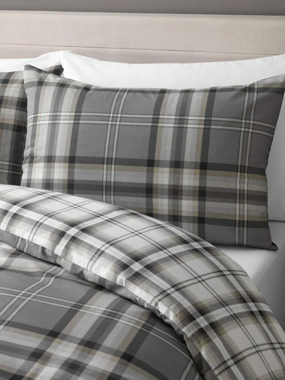 Best Catherine Lansfield Kelso Check Easy Care Duvet Cover and Pillowcase Set Grey