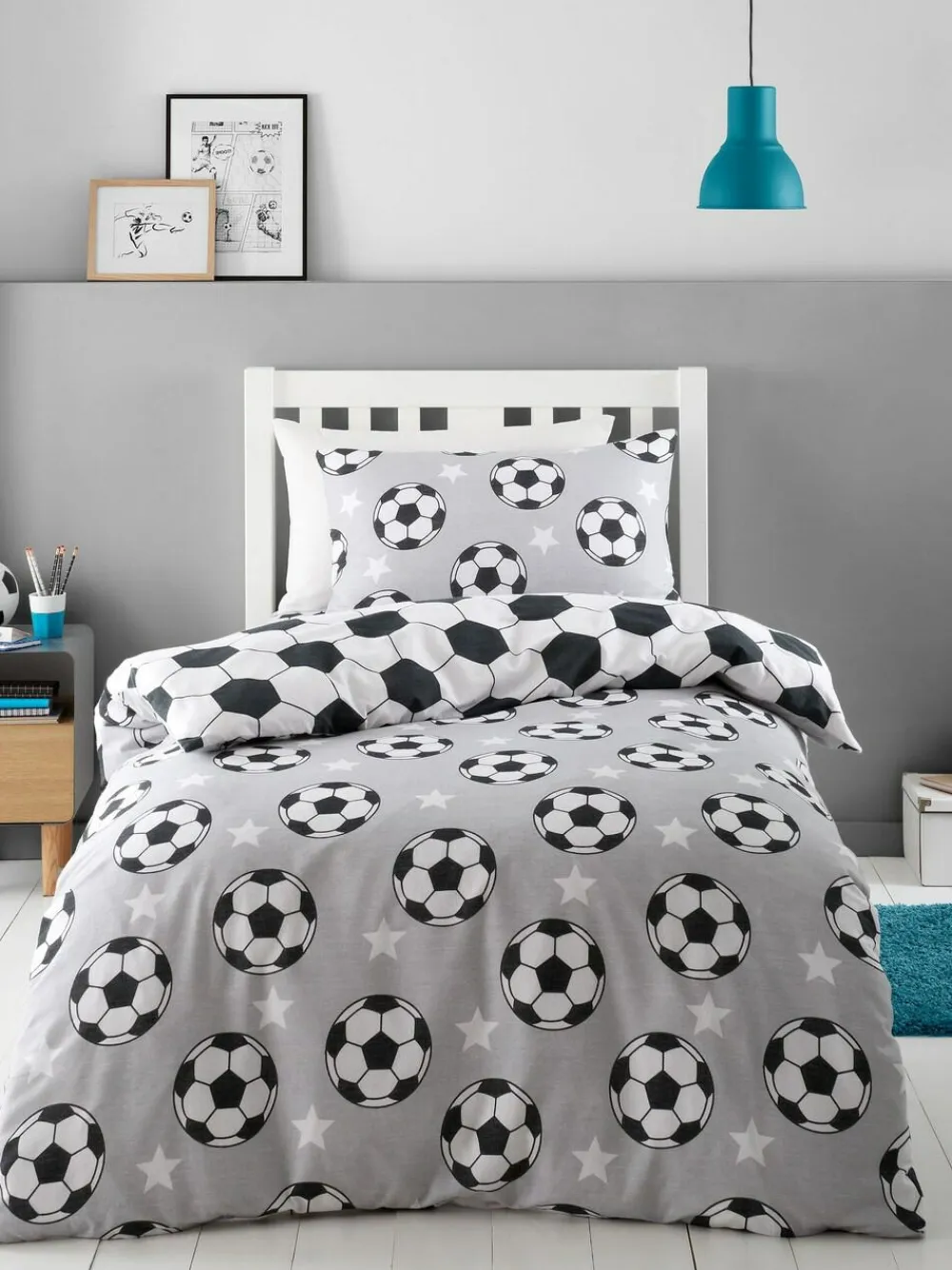 Online Catherine Lansfield Grey Supersoft 100% Brushed Cotton Football Duvet Cover Set