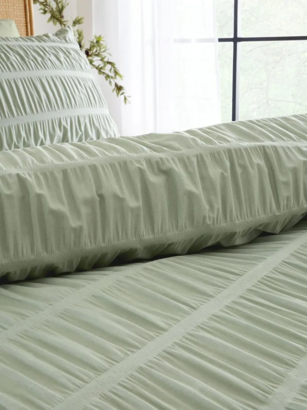 Best Catherine Lansfield Seersucker Easy Care Duvet Cover Set Sage Green