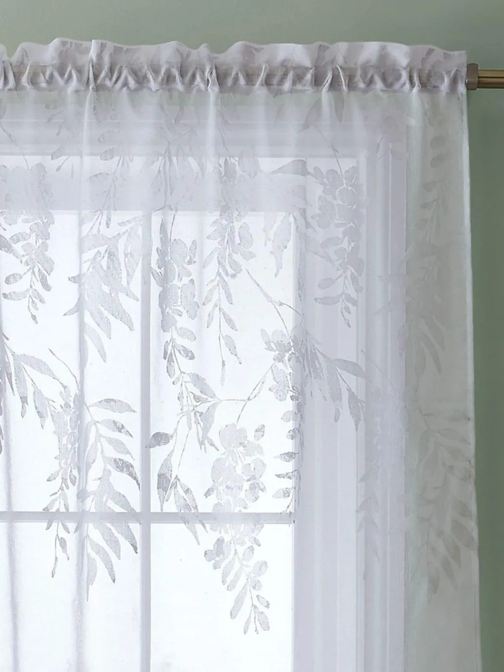 Discount Catherine Lansfield White Wisteria Floral Slot Top Voile Curtain Panel