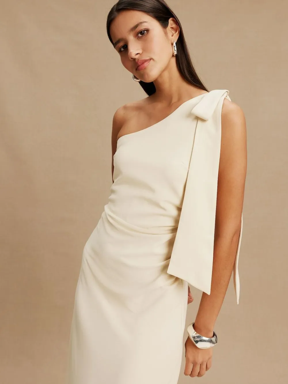 Clearance Next Champagne Bow One Shoulder Maxi Bridesmaid Dress