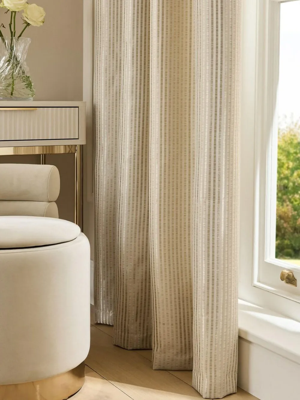 Next Champagne Gold Stripe Jacquard Eyelet Lined Curtains^ Curtains & Blinds