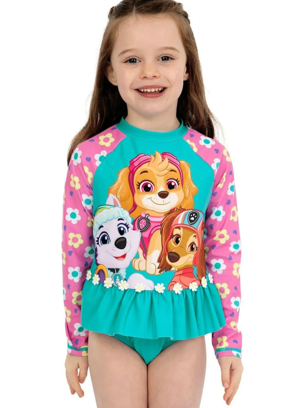 New Character Blue PAW Patrol Skye Long Sleeve Floral Print Swimsuit
