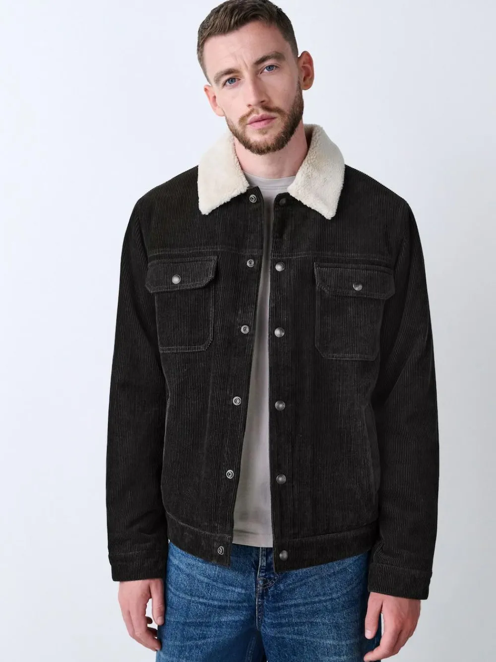 New Next Charcoal Grey Corduroy Borg Lined Trucker Jacket