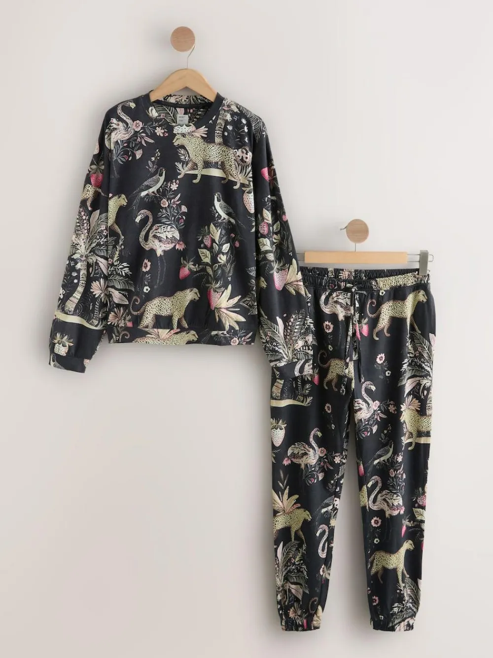 Next Charcoal Grey Leopard Long Sleeve Pyjamas^Women Pyjamas|All Night & Lounge