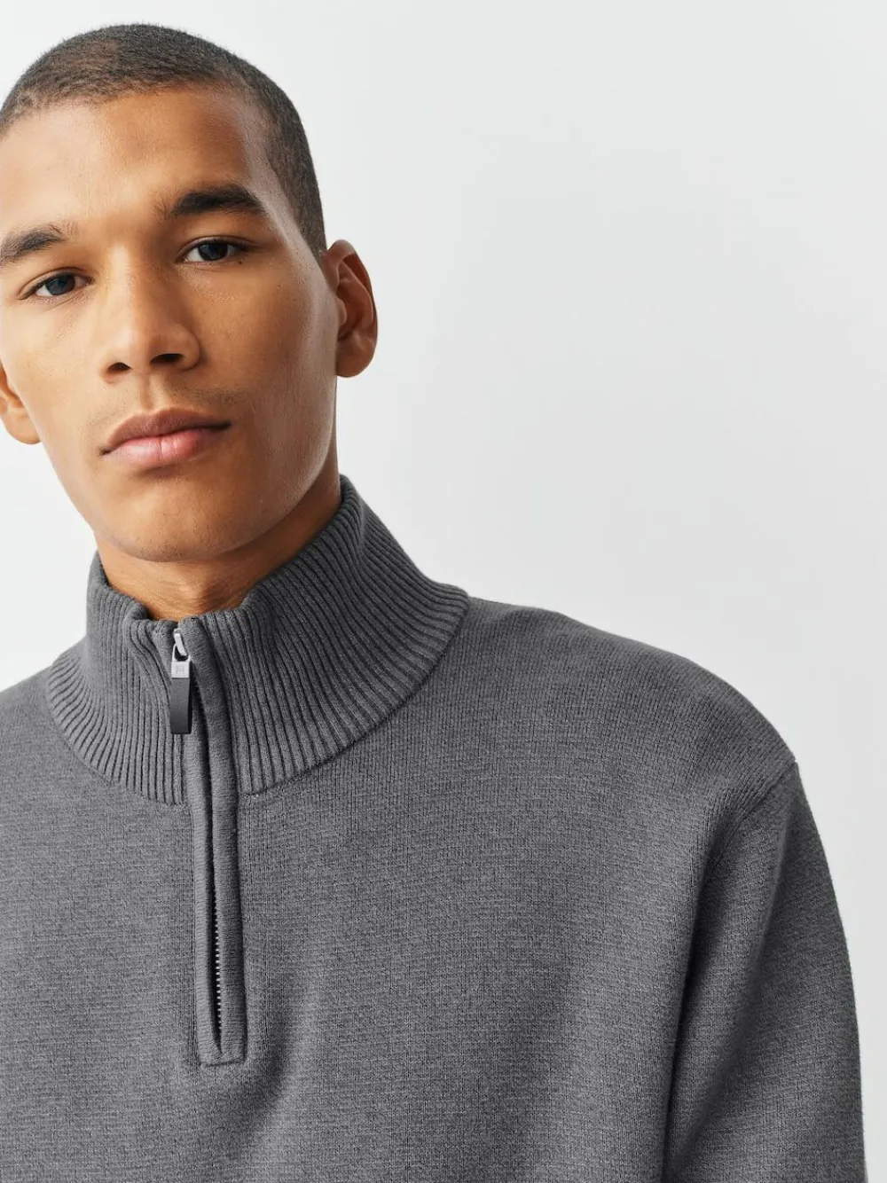 Next Charcoal Grey Plain N.Premium Regular Fit 100% Cotton Premium Quarter Zip Jumper^ Knitwear|Knitwear