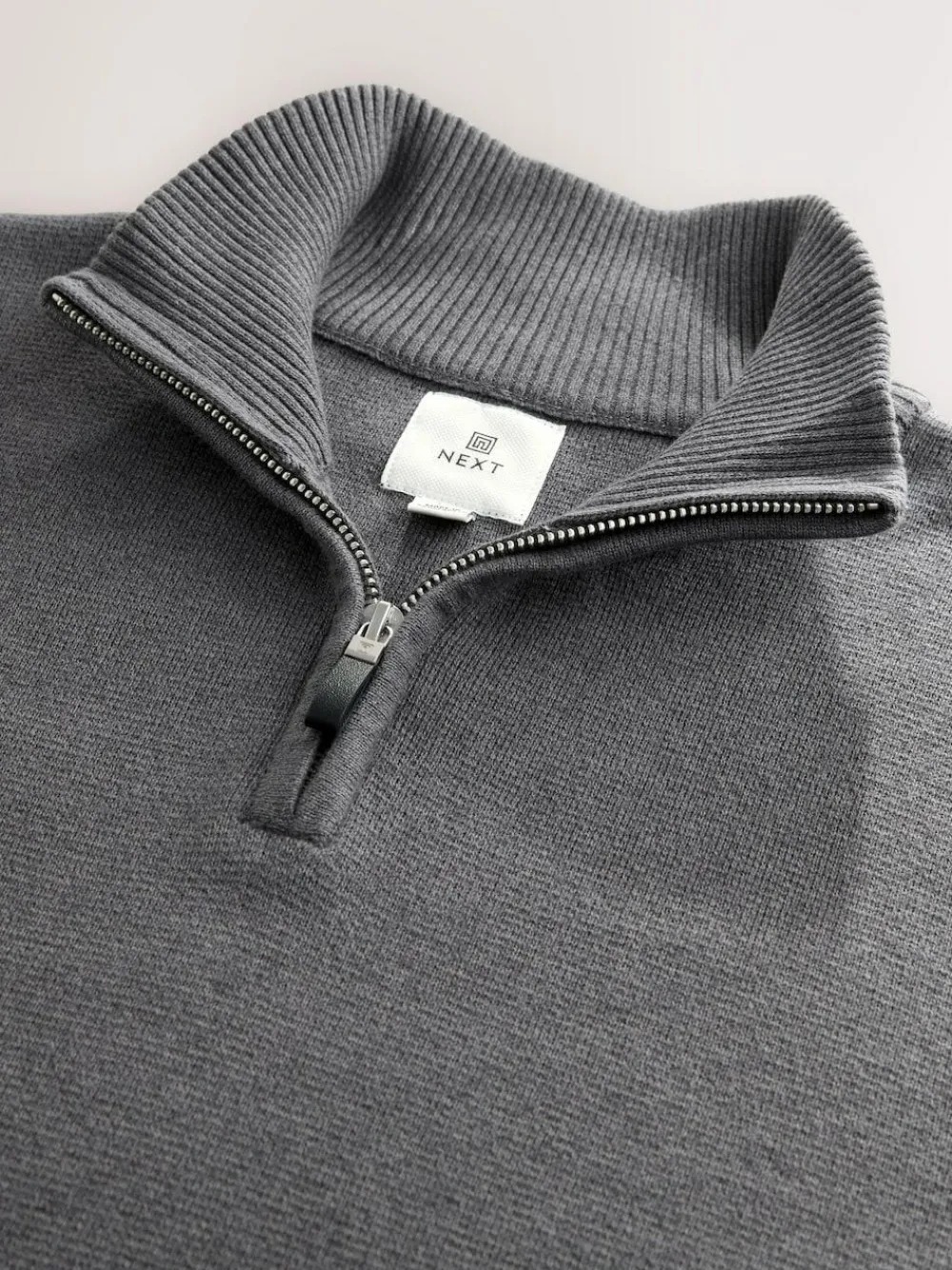 Next Charcoal Grey Plain N.Premium Regular Fit 100% Cotton Premium Quarter Zip Jumper^ Knitwear|Knitwear