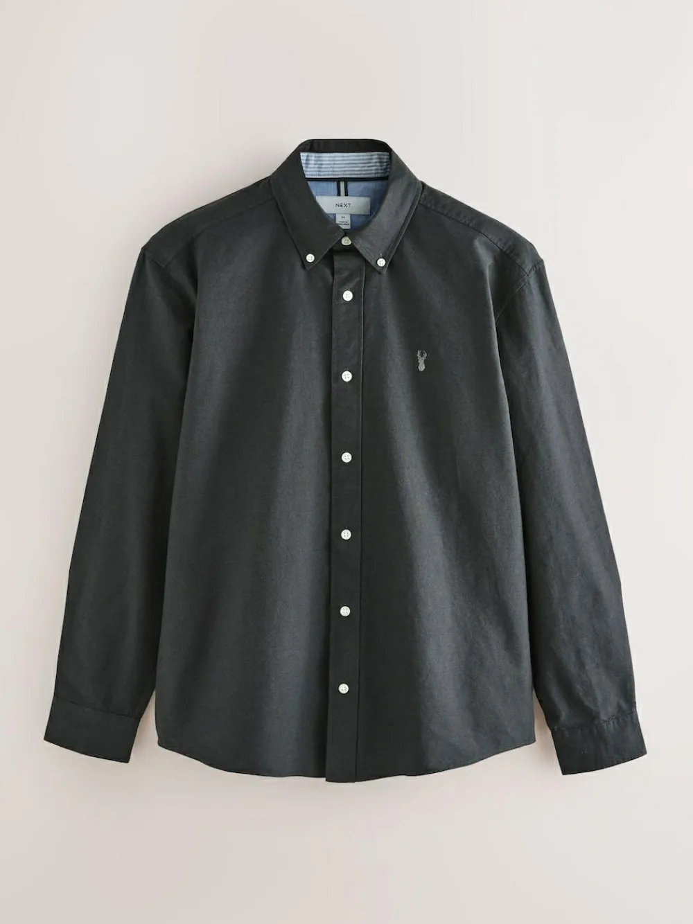 Hot Next Charcoal Grey Slim Fit Long Sleeve Oxford Shirt