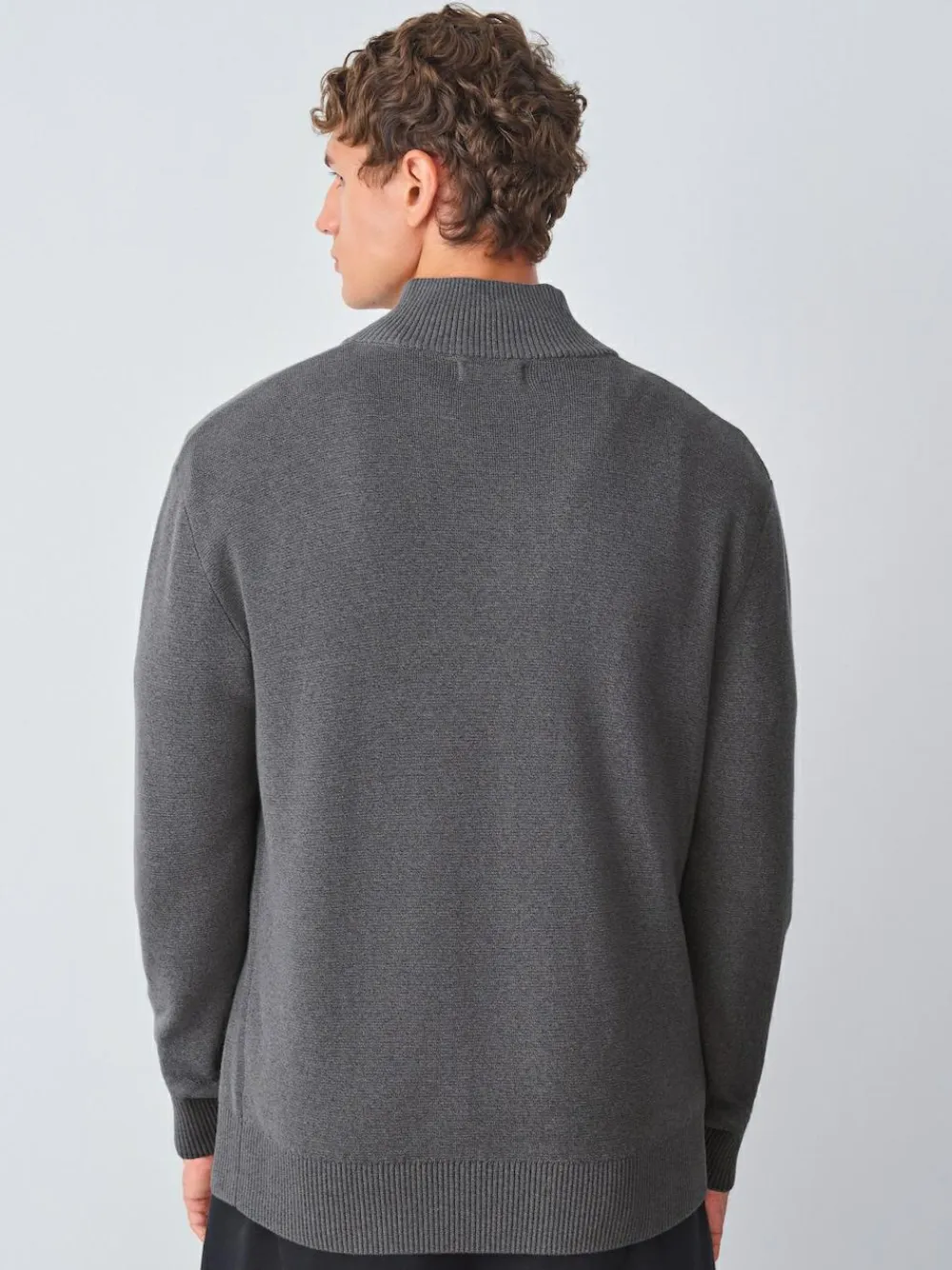 New Next Stag Logo N.Premium Regular Fit 100% Cotton Premium Quarter Zip Jumper Charcoal Grey