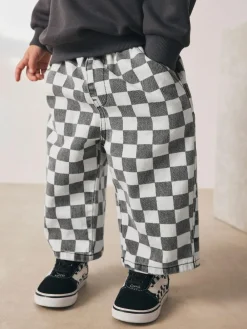 Next Checkerboard/Blue Stripe Pull On Wide Trousers 2 Pack (3mths-7yrs)^BOY Pants & Leggings|Multipacks