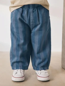Next Checkerboard/Blue Stripe Pull On Wide Trousers 2 Pack (3mths-7yrs)^BOY Pants & Leggings|Multipacks