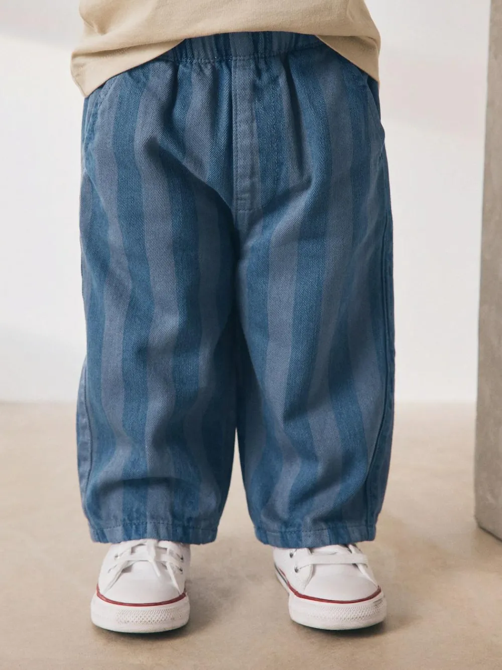 Next Checkerboard/Blue Stripe Pull On Wide Trousers 2 Pack (3mths-7yrs)^BOY Pants & Leggings|Multipacks