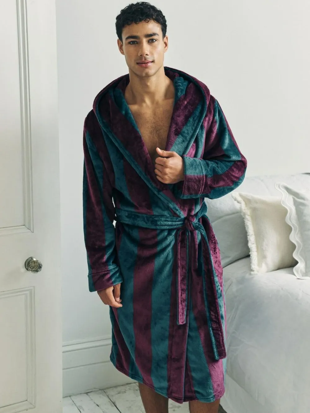 Outlet Chelsea Peers Blue Fleece Stripe Hooded Dressing Gown