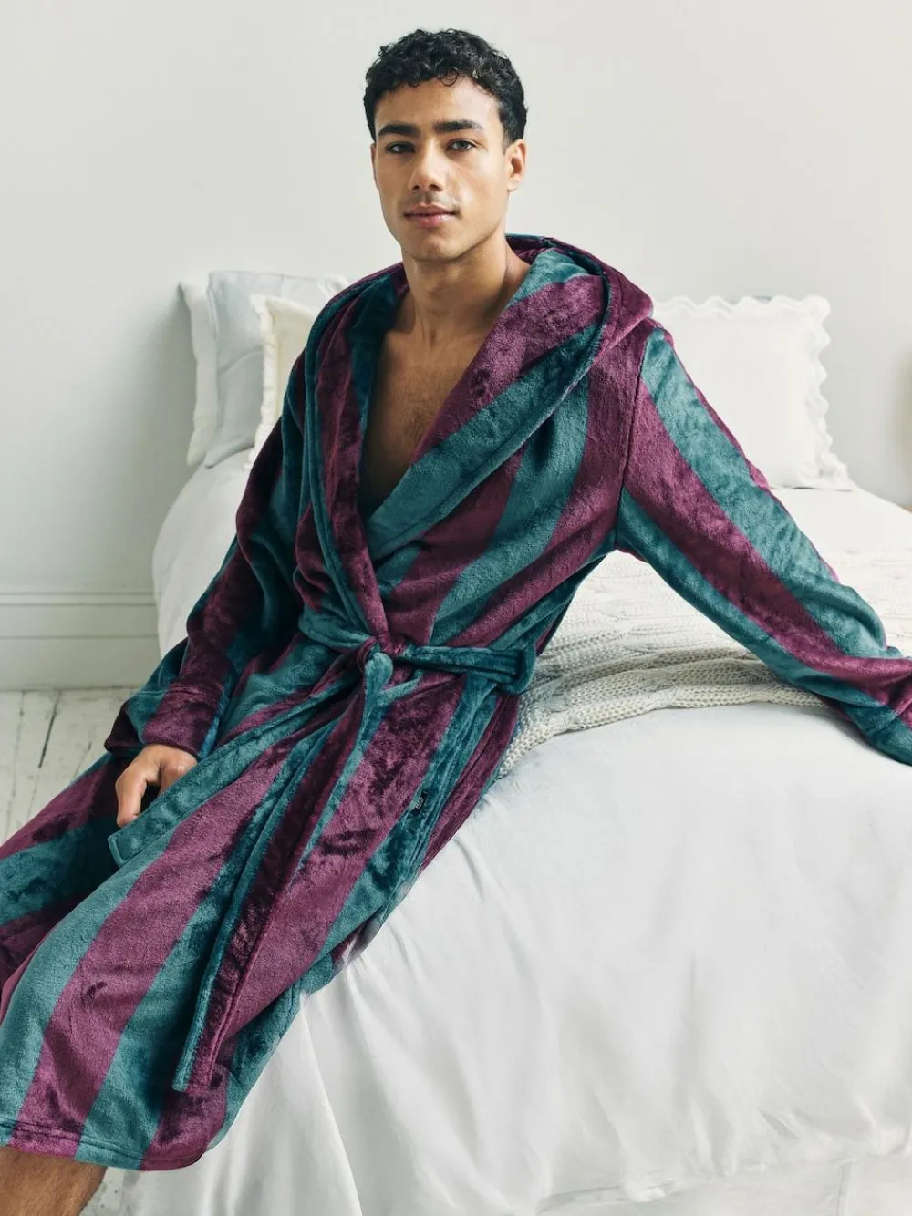 Outlet Chelsea Peers Blue Fleece Stripe Hooded Dressing Gown