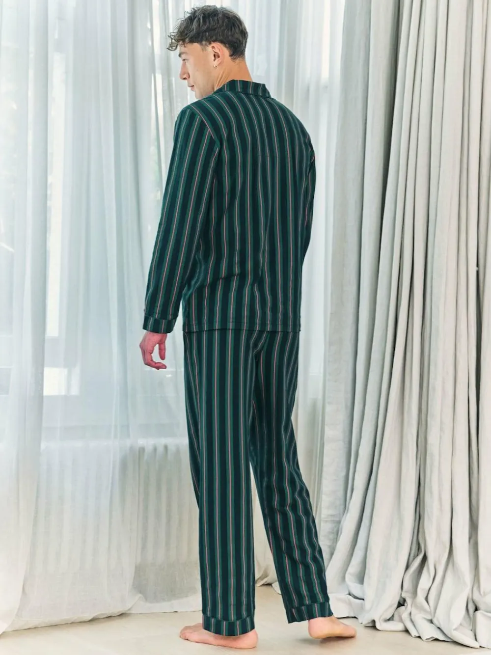 Outlet Chelsea Peers Blue Stripe Button Up Long Pyjamas Set
