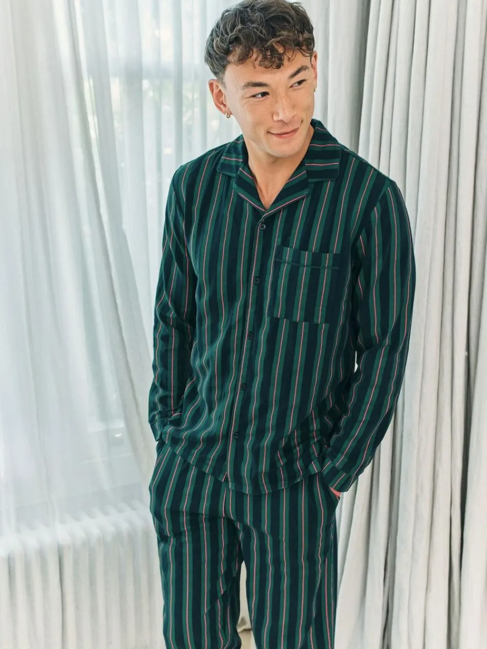 Outlet Chelsea Peers Blue Stripe Button Up Long Pyjamas Set