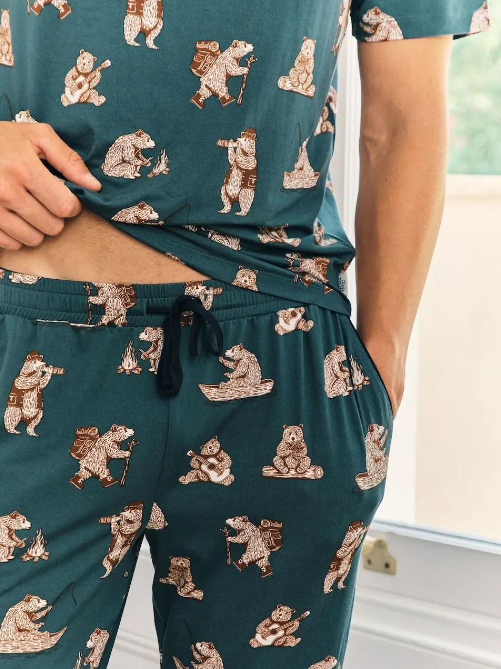 Chelsea Peers Blue Wilderness Bear Print Long Pyjamas Set^ Pyjamas