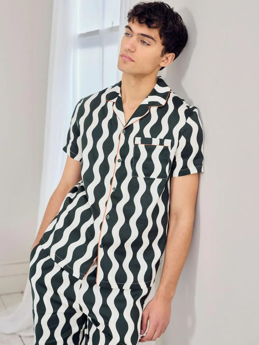 Chelsea Peers Green Cotton Poplin Wavy Stripe Long Pyjamas Set^ Pyjamas