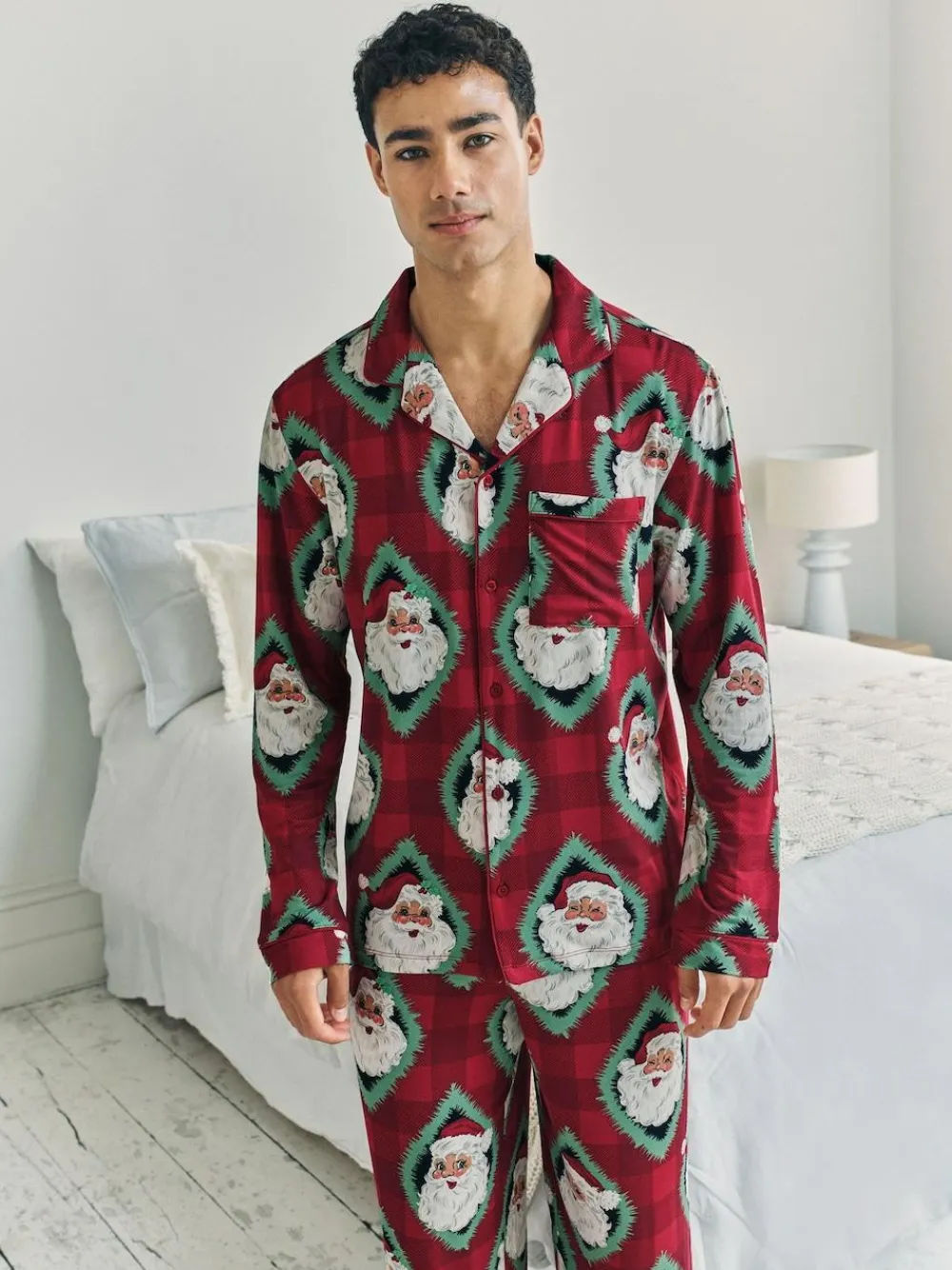 Best Chelsea Peers Red Christmas Jolly Santa Print Long Pyjamas Set