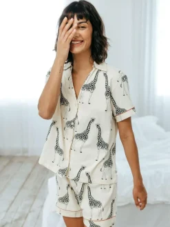 Best Chelsea Peers Cotton Giraffe Print Short Pyjamas Set White