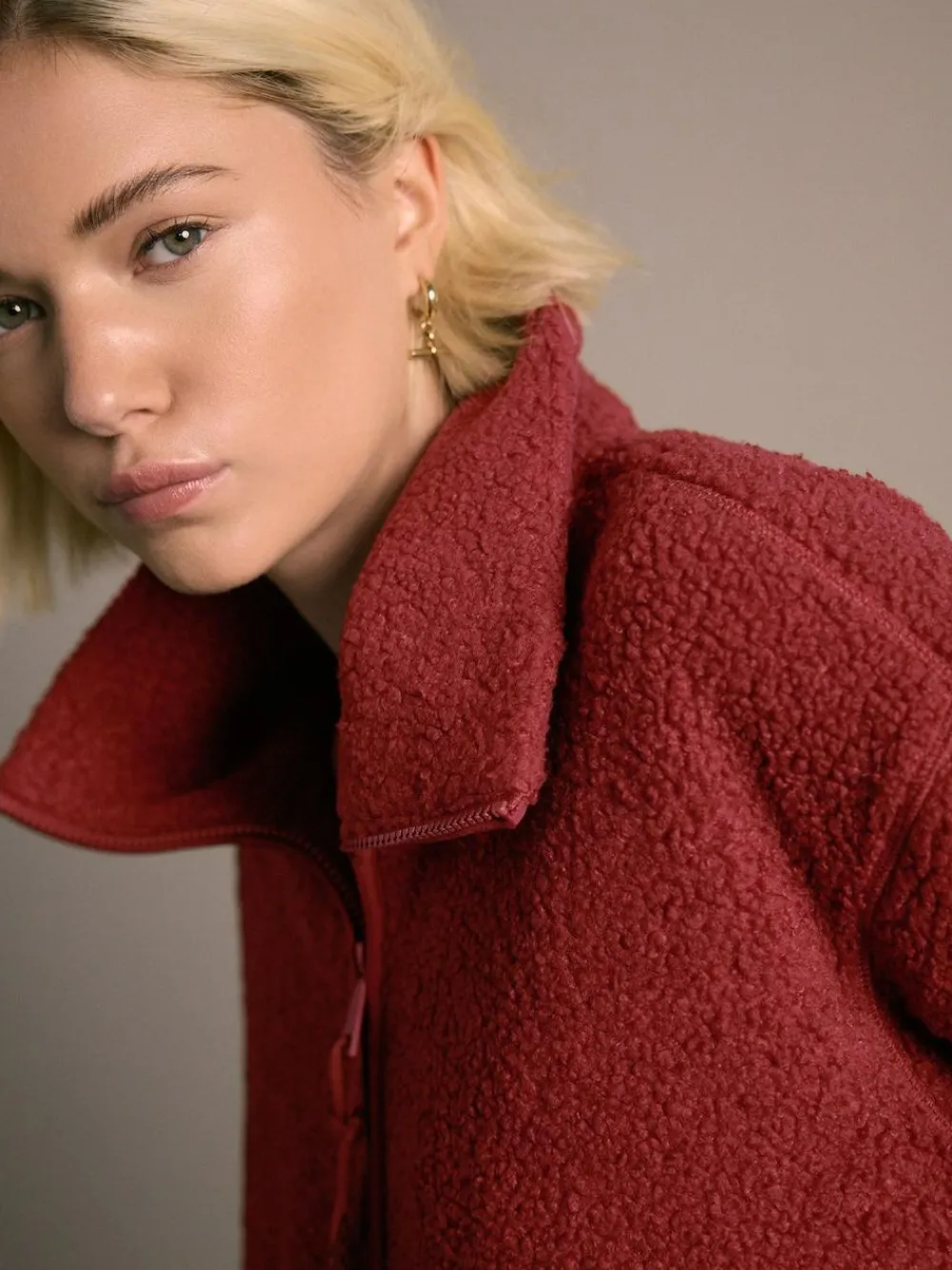 Next Cherry Red Soft Touch Cosy Teddy Borg Quarter Zip Fleece^Women Loungewear