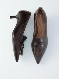 Next Premium Leather With Motionflex Point Toe Tassel Heels Loafers^Women Wide Fit & Extra Wide Fit|Heels