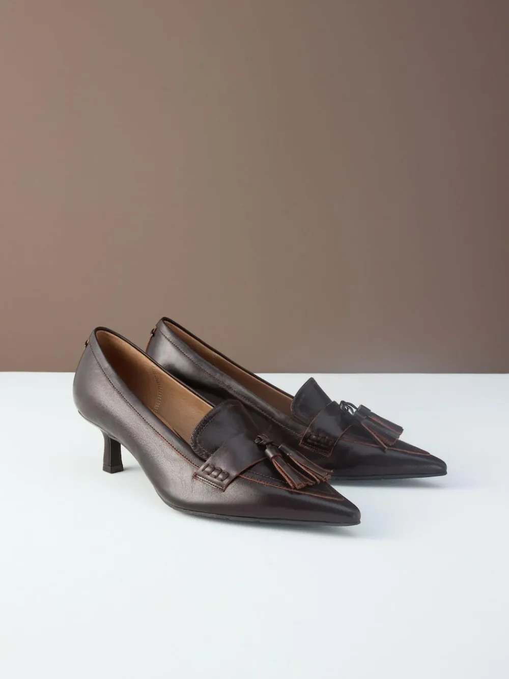 Next Premium Leather With Motionflex Point Toe Tassel Heels Loafers^Women Wide Fit & Extra Wide Fit|Heels