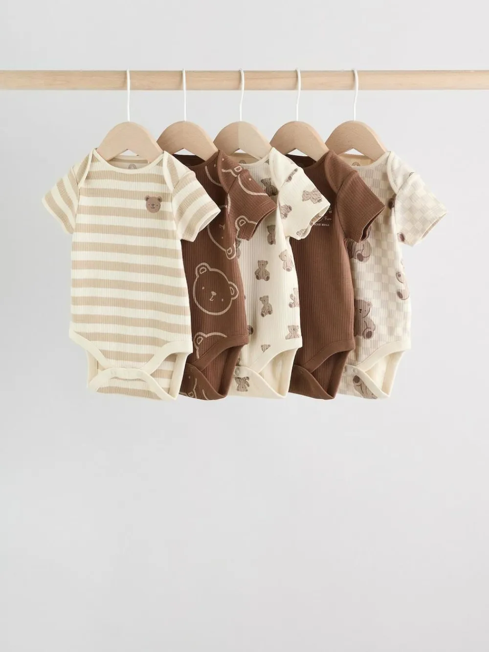 Next Chocolate Brown Baby Short Sleeve Bodysuits 5 Pack^BOY Bodysuits & Vests|Vests