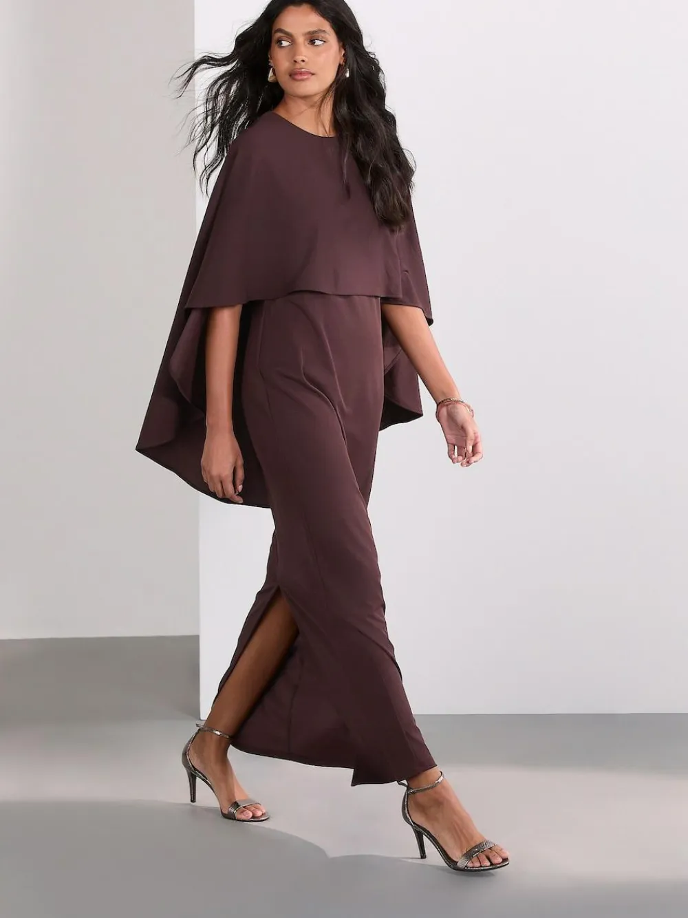 Online Next Chocolate Brown Cape Maxi Dress