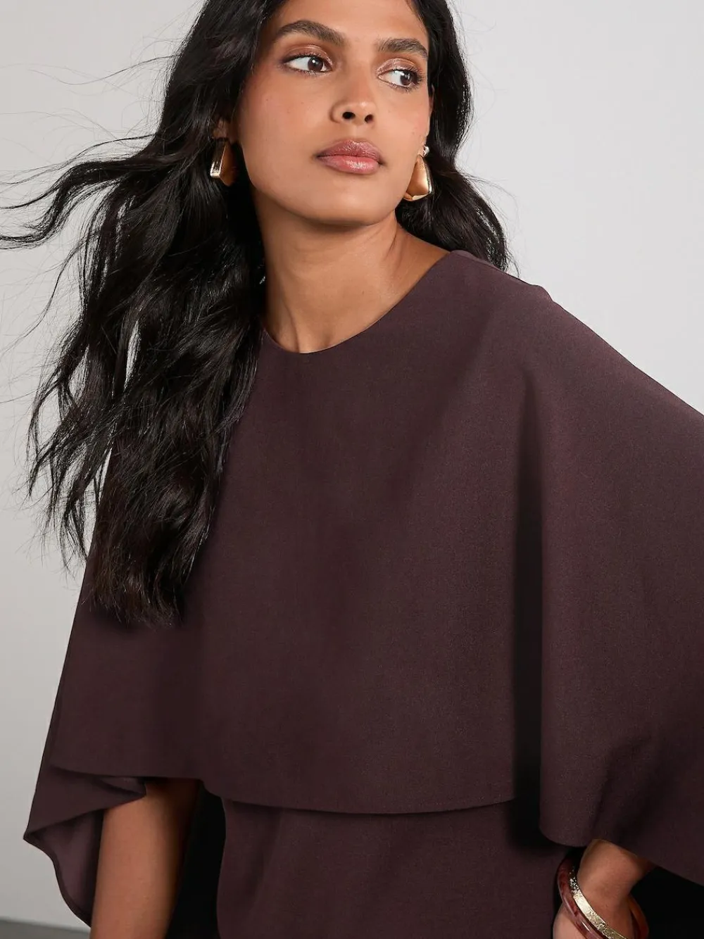 Online Next Chocolate Brown Cape Maxi Dress