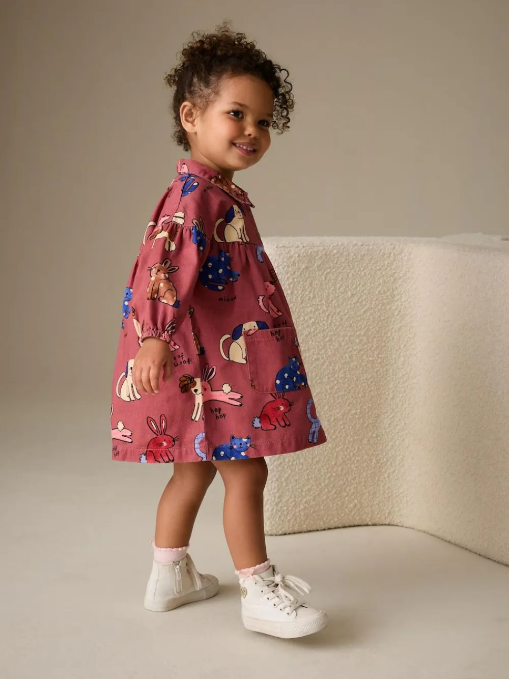 Hot Next Chocolate Brown Character Long Sleeve Cotton Dress (3mths-8yrs)
