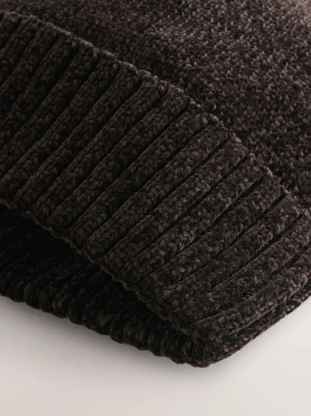 New Next Chenille Beanie Hat Chocolate Brown
