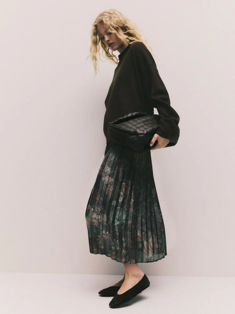Best Next 2-In-1 Knitted Jumper with Pleated Midi Skirt Chocolate Brown Floral