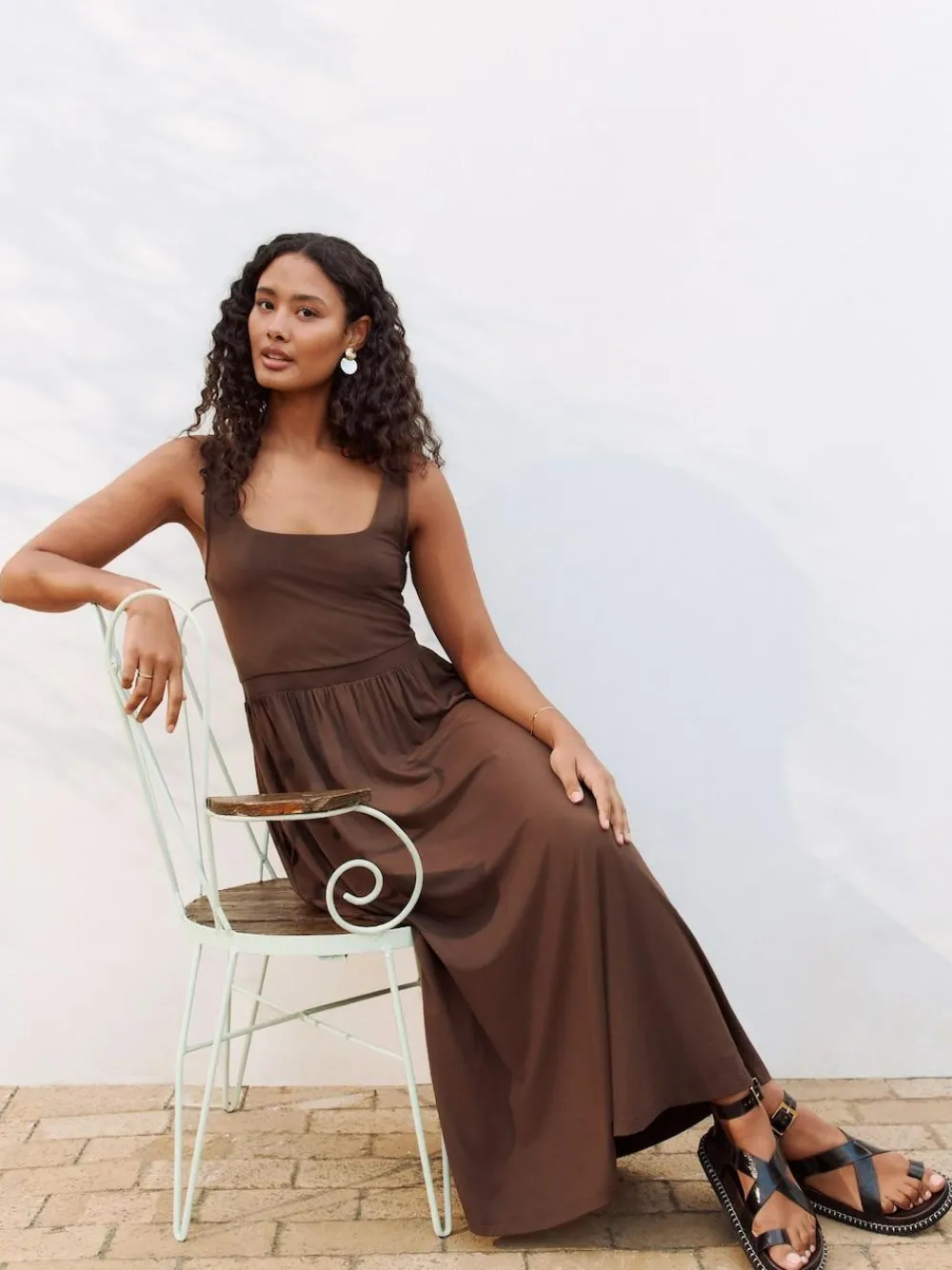 Next Jersey Waisted Summer Dress Chocolate Brown