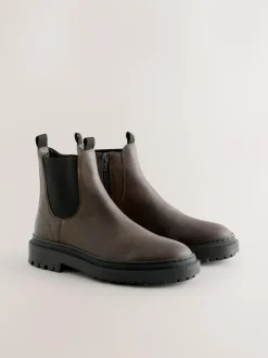 Discount Next Forever Comfort® Round Toe Chelsea Boots Chocolate Brown Oiled Leather
