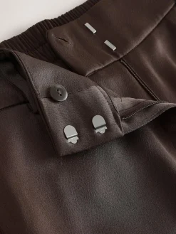 Next Chocolate Brown Satin Elastic Back Wide Leg Trousers^Women Pants