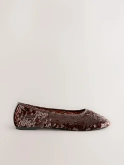 Next Forever Comfort® Round Toe Sequin Ballerina Flats Chocolate Brown Sequin
