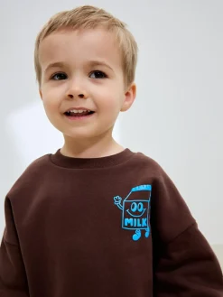Online Next Single Printed Crew Neck Sweat Top & Joggers Set (3mths-7yrs) Chocolate Brown