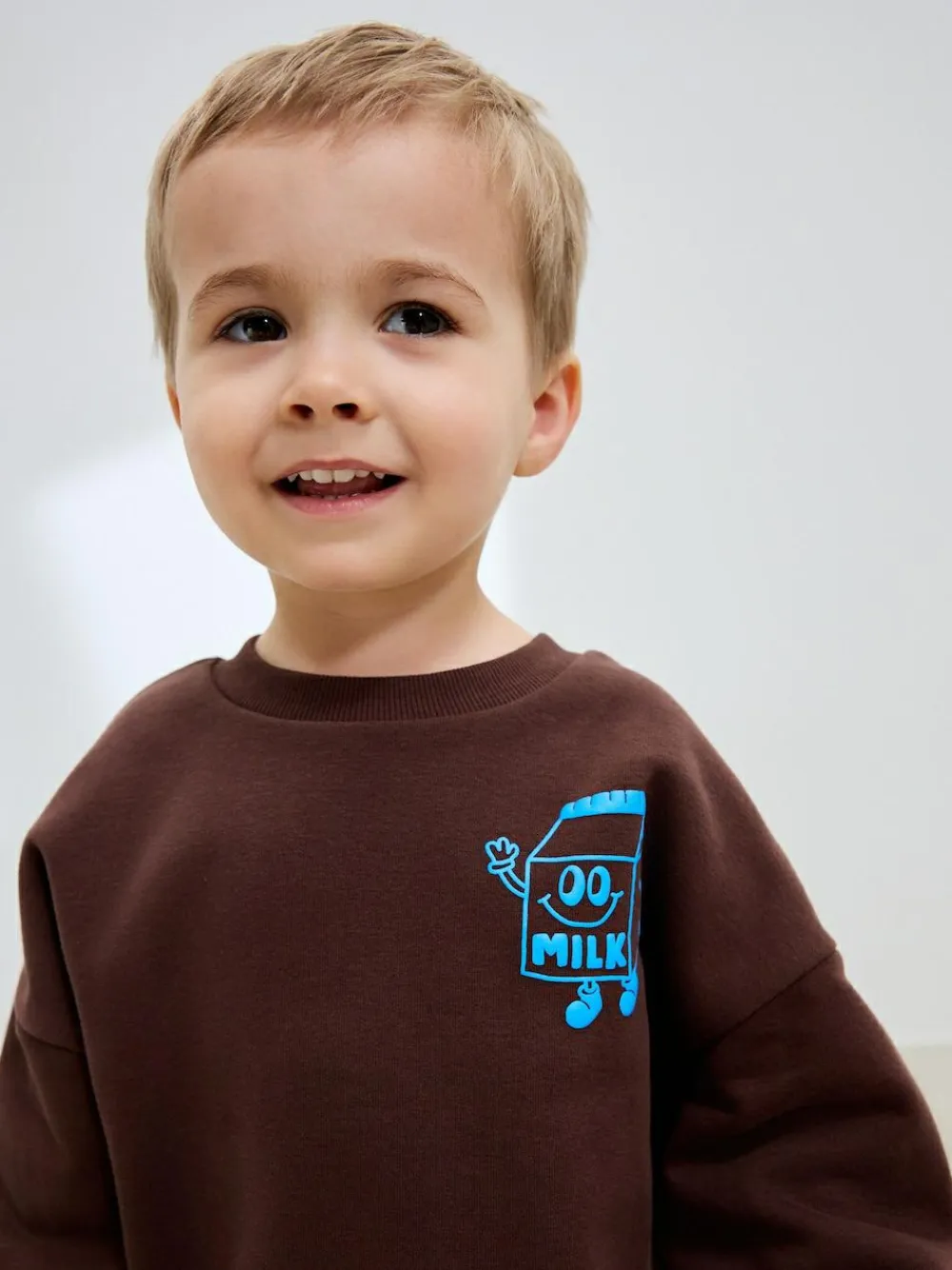 Online Next Single Printed Crew Neck Sweat Top & Joggers Set (3mths-7yrs) Chocolate Brown
