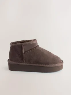 Next Chocolate Brown Standard Fit (F) Flatform Mini Warm Lined Water Repellent Suede Pull-On Boots^ Boots|Boots & Wellies