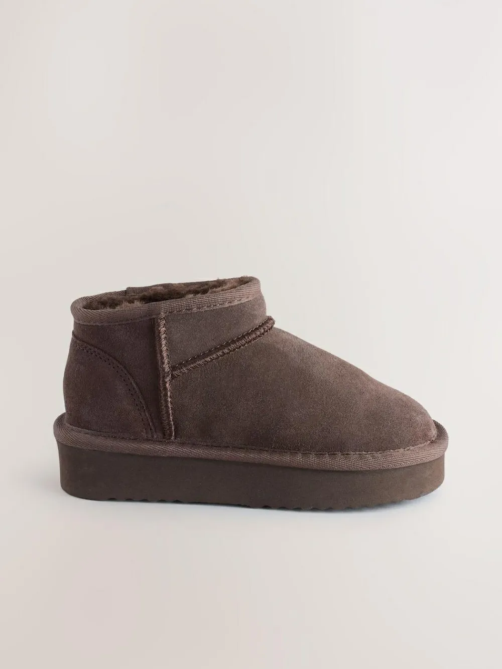 Next Chocolate Brown Standard Fit (F) Flatform Mini Warm Lined Water Repellent Suede Pull-On Boots^ Boots|Boots & Wellies