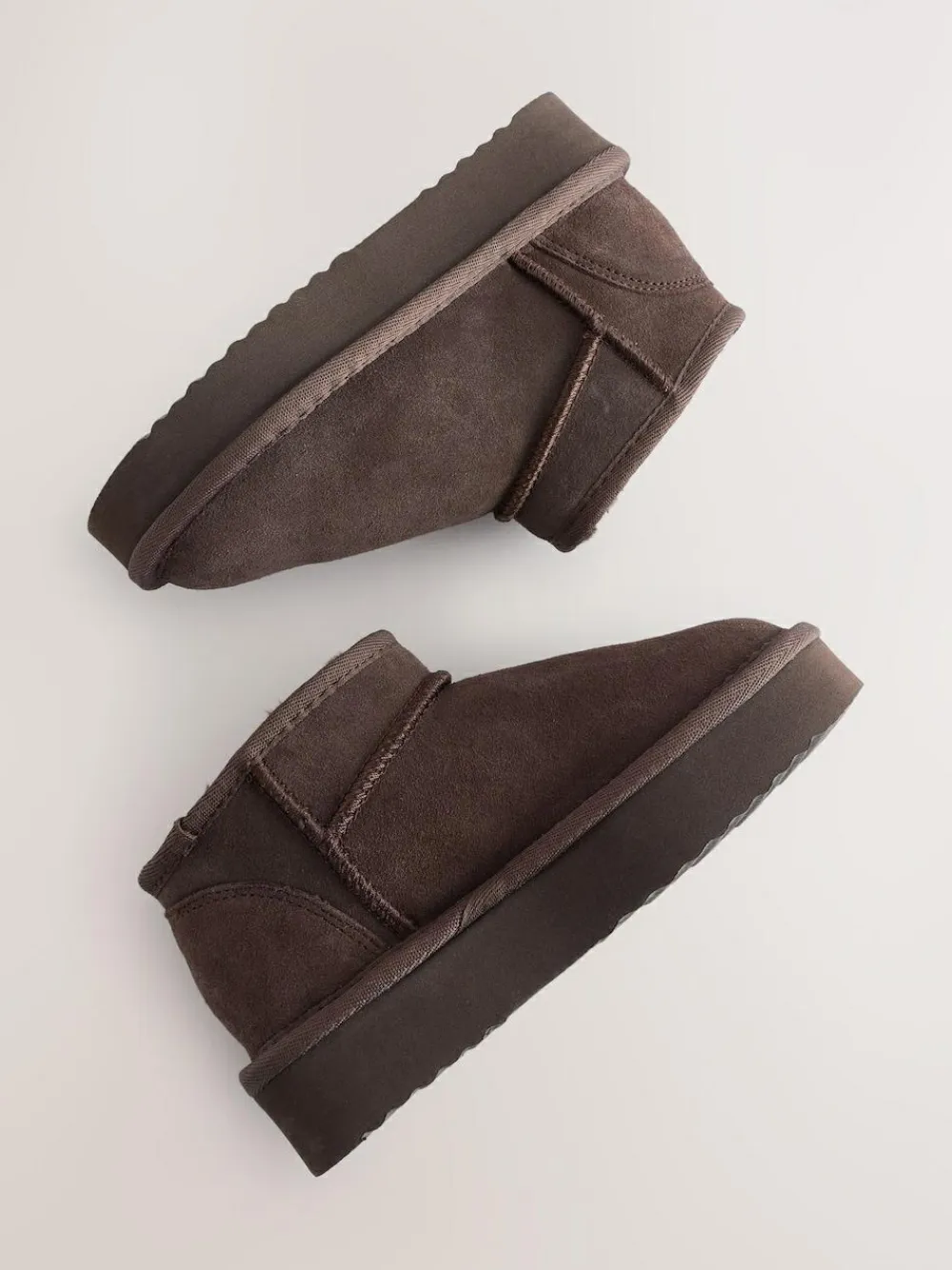 Next Chocolate Brown Standard Fit (F) Flatform Mini Warm Lined Water Repellent Suede Pull-On Boots^ Boots|Boots & Wellies