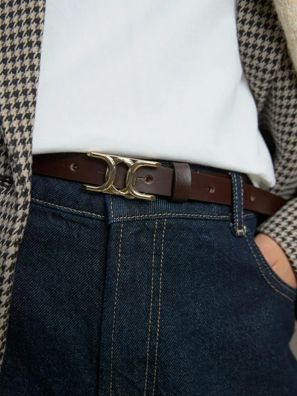 Sale Next Statement Buckle Skinny Leather Belt Chocolate Brown