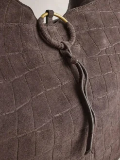 Next Chocolate Brown Suede Croc Effect Shoulder Bag^Women Bags