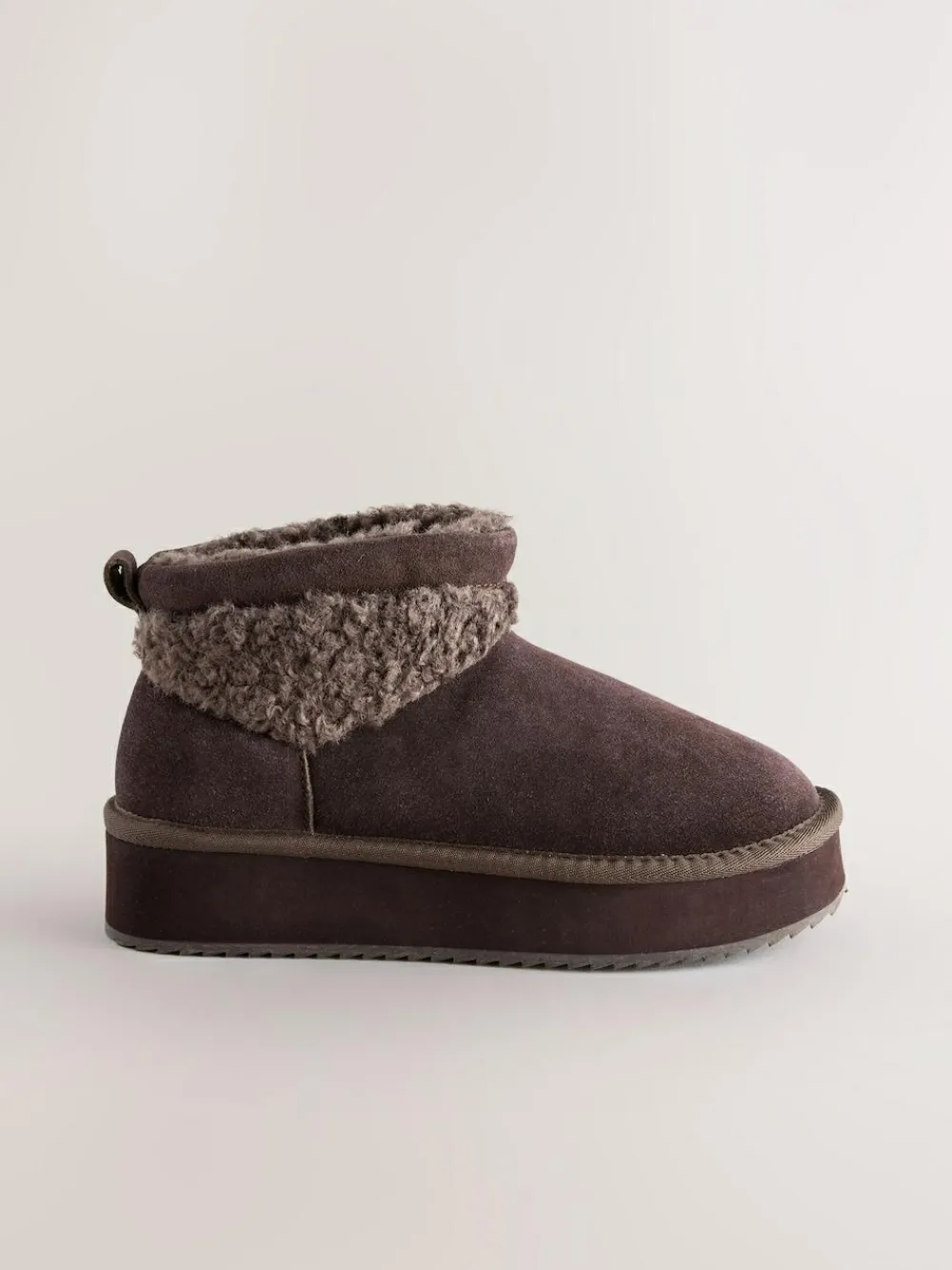 Discount Next Faux Fur Borg Platform Boots Chocolate Brown Suede